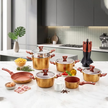 Batterie de Cuisine Granite 23 Pièces Effet Cuivre - Sizar