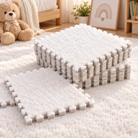 Tapis Puzzle en Moquette 10 Pièces Blanc