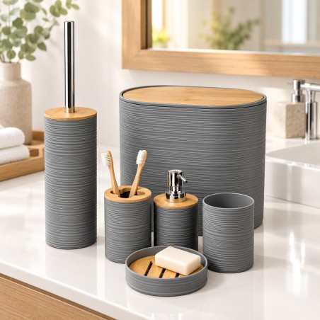 Série Accessoires Salle de Bain 6 Pièces avec Effet Bois