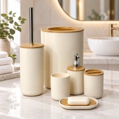 Série Accessoires Salle de Bain 6 Pièces avec Effet Bois