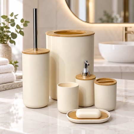 Série Accessoires Salle de Bain 6 Pièces avec Effet Bois