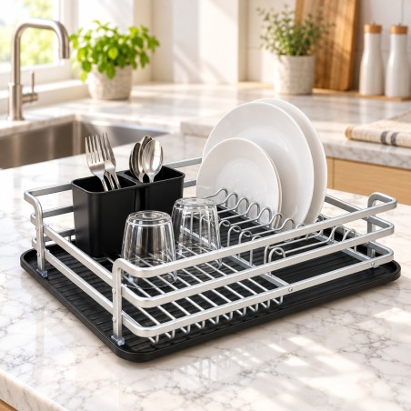 Égouttoir à Vaisselle Compact en aluminium et Plastique