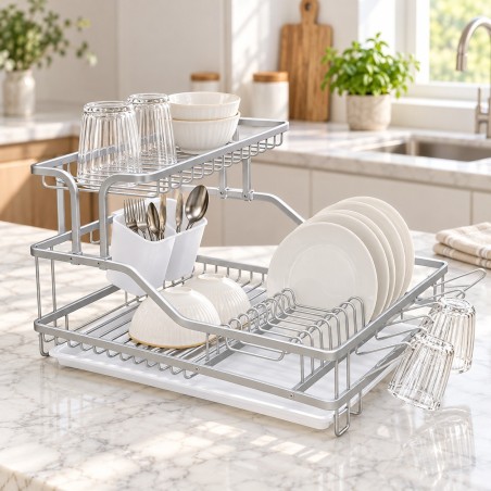 Égouttoir à Vaisselle 2 Niveaux en Aluminium et Plastique