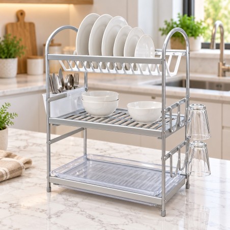 Égouttoir à Vaisselle 3 Niveaux en Aluminium et Plastique