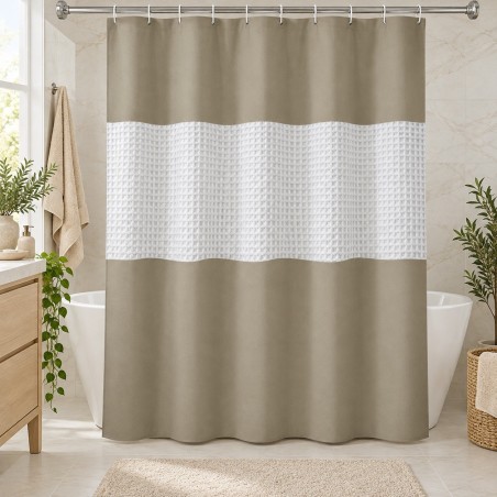 Rideau de Douche Imperméable 180×180 cm avec Bande Transparente