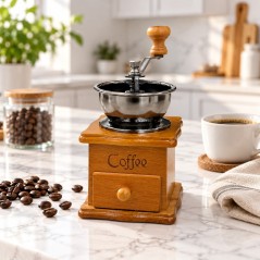 Moulin à Café Manuel Vintage en Bois avec Manivelle