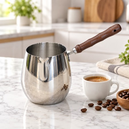 Cafetière Turque en Inox 600 ml avec Manche en Bois