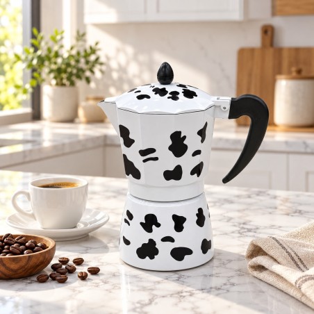 Cafetière Italienne Moka en Aluminium 9 Tasses – Design Vache
