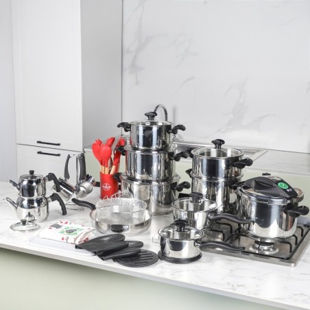 Batterie de Cuisine en Inox 18/10 - 45 Pièces Noir - Falez