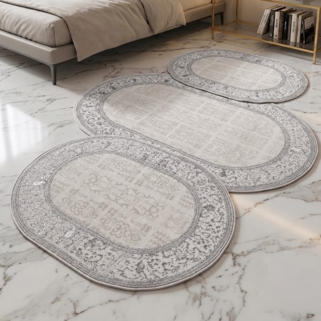 Tapis Chambre à Coucher 3 Pièces en Laine Argent - ELISSA 0849A