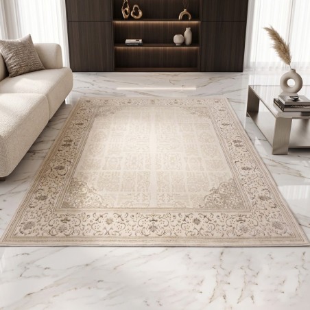 Tapis Salon en Laine 160x210 cm Argent V/V - Elissa 0849A