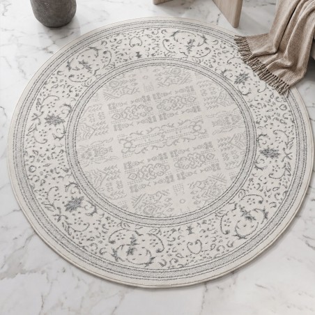 Tapis Salon Rond en Laine 150x150 cm Argent - Elissa 0849A