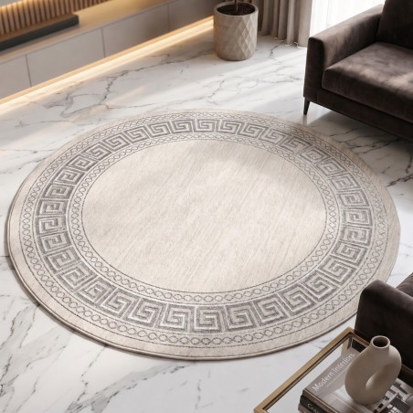 Tapis Salon Rond en Laine 150x150 cm Argent - Elissa 0847A