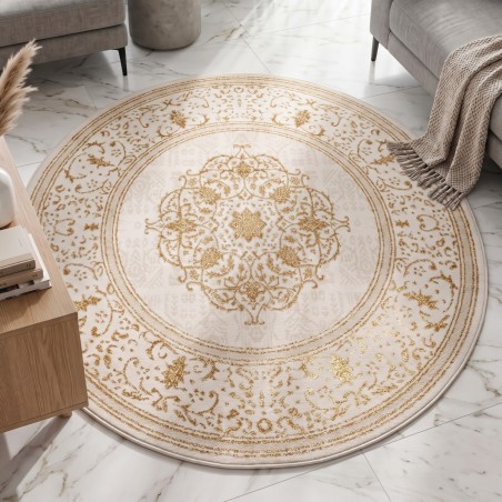 Tapis Salon Rond en Laine 150x150 cm Gold - Elissa 0849B