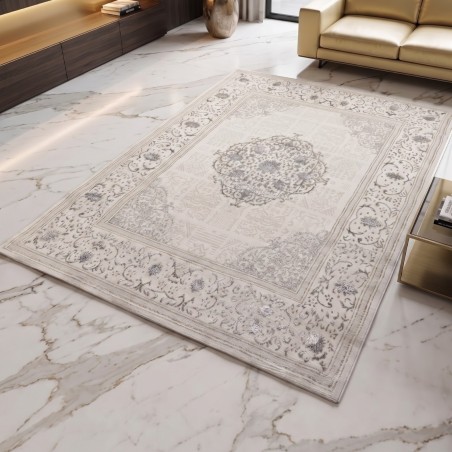 Tapis Salon en Laine 160x210 cm Argent - Elissa 0849B