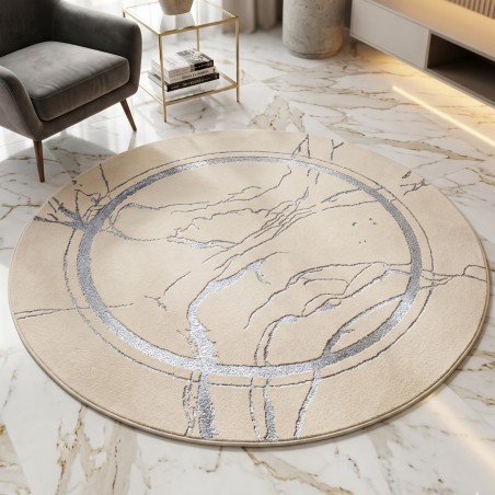 Tapis Salon Rond en Laine 150x150 cm Argent - Elissa 0519A