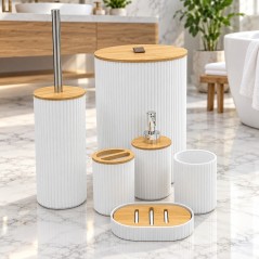 Série Accessoires Salle de Bain 6 Pièces avec Effet Bois