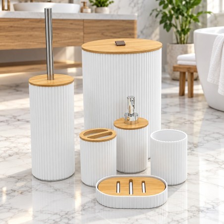 Série Accessoires Salle de Bain 6 Pièces avec Effet Bois