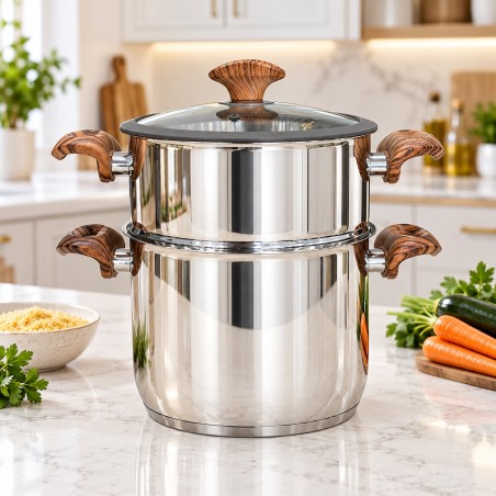 Couscoussier 6L 22 cm en Inox 18/10 Bois - Falez