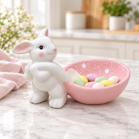 Figurine Lapin avec Coupelle à Pois
