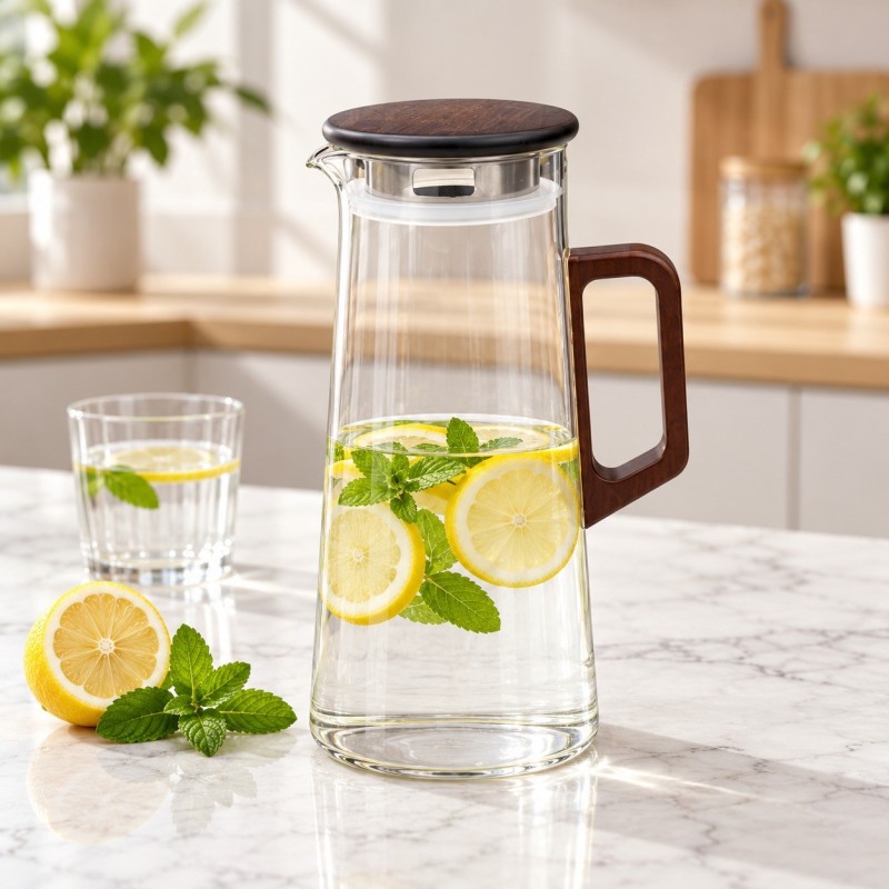 Carafe à Eau en Verre Lisse avec Poignée Rectangulaire