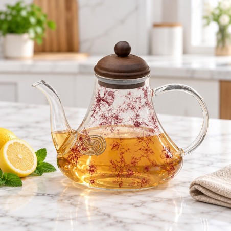 Théière en Verre à Motifs Floraux 800 ml