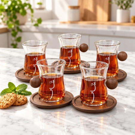 Service à Thé en Verre 12 Pièces avec Soucoupes