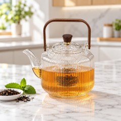 Théière 1 L en Verre Strié avec Infuseur