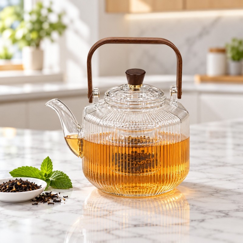 Théière 1 L en Verre Strié avec Infuseur