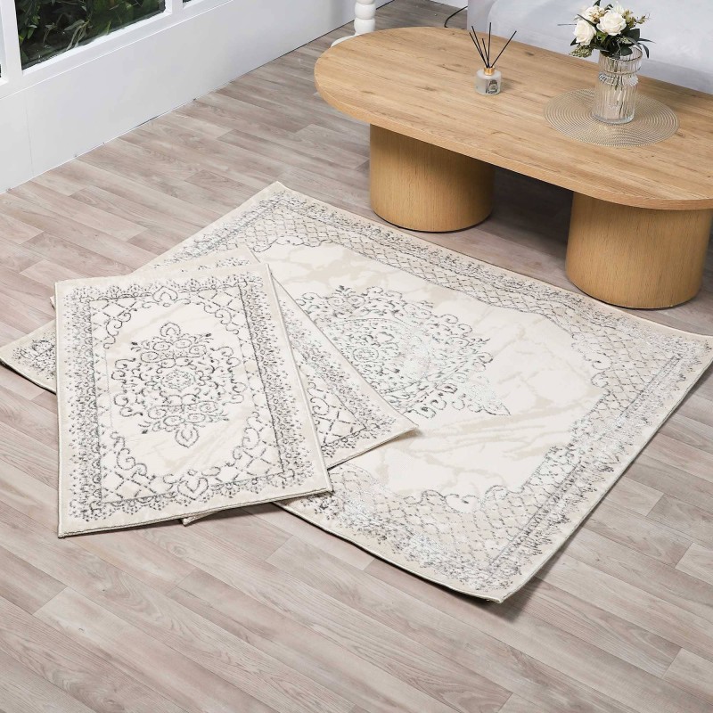 Tapis Chambre à Coucher 3 Pièces en Soie Gris - Hazal 575A