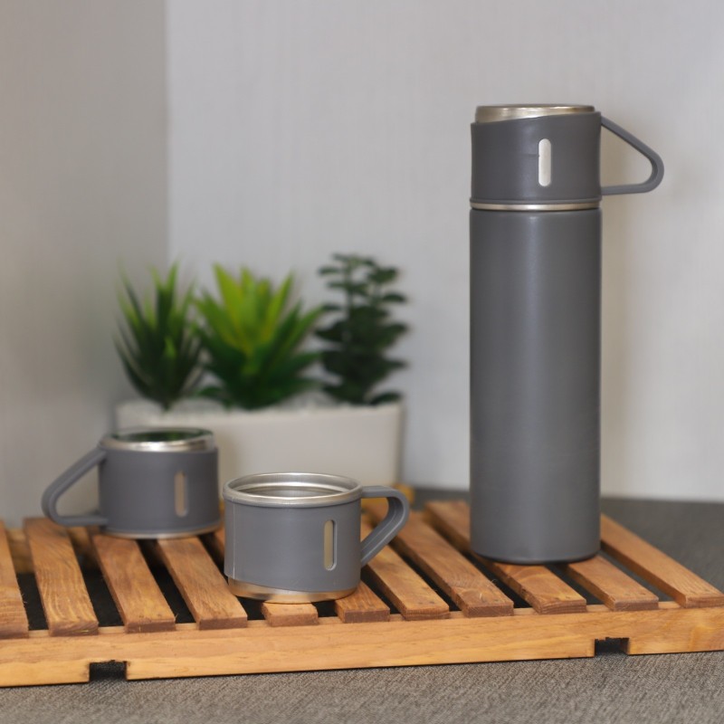 Thermos en acier inoxydable 500ML + 3 Tasses - Gris