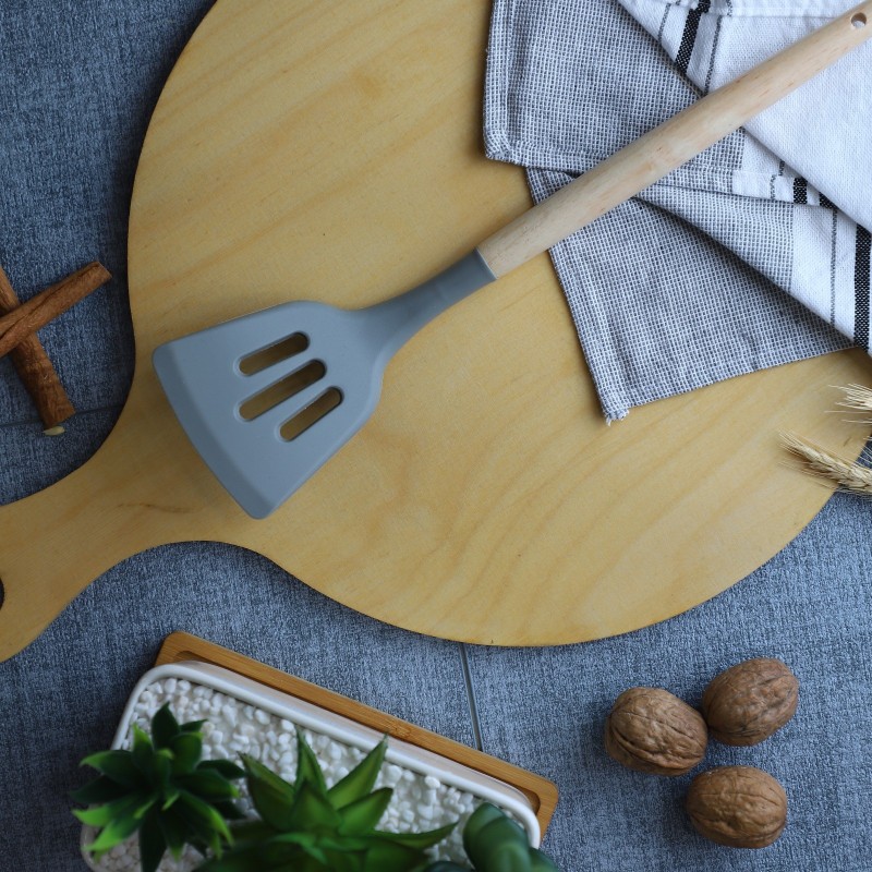 Spatule en Silicone avec Manche en Bois