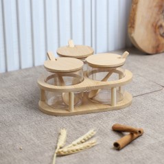 Série de 3 Boîtes à Épices avec Cuillère en Bois