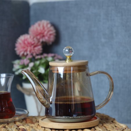 Théière en verre 350ML avec Couvercle en Bois