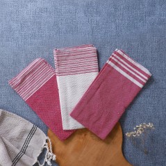 Lot de 3 Serviettes de Cuisine en Tissu 38x58cm  - Rose