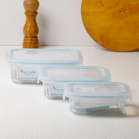 Lot de 3 Boîtes de Conservation en Verre avec Couvercle en Plastique