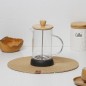 Cafetière à Piston 600ML en Verre avec Couvercle en Bois