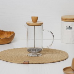 Cafetière à Piston 400ML en Verre avec Couvercle en Bois