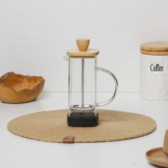 Cafetière à Piston 350ML en Verre avec Couvercle en Bois