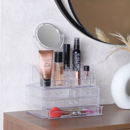 Organisateur de Maquillage avec Miroir Intégré en Plastique Transparent 17x24 cm