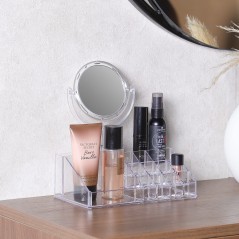 Organisateur de Maquillage avec Miroir Intégré en Plastique Transparent 7x22 cm