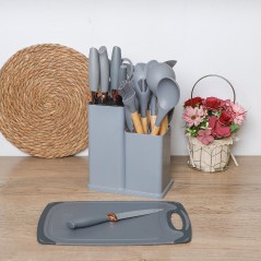 Set d'ustensiles de cuisine 19 pièces en silicone - Gris