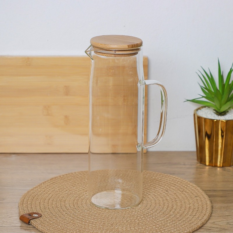 Distributeur à Huile en Verre 1500ML avec Couvercle en Bois