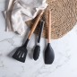 Set de 12 Ustensiles de Cuisine en Silicone avec Poignée en Bois - Noir