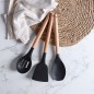 Set de 12 Ustensiles de Cuisine en Silicone avec Poignée en Bois - Noir