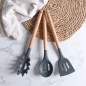 Set de 12 Ustensiles de Cuisine en Silicone avec Poignée en Bois - Gris