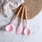 Set de 12 Ustensiles de Cuisine en Silicone avec Poignée en Bois - Rose