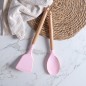 Set de 12 Ustensiles de Cuisine en Silicone avec Poignée en Bois - Rose