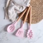 Set de 12 Ustensiles de Cuisine en Silicone avec Poignée en Bois - Rose