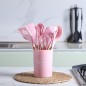 Set de 12 Ustensiles de Cuisine en Silicone avec Poignée en Bois - Rose